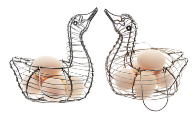 Fototapeta na wymiar Eggs on Wire Baskets