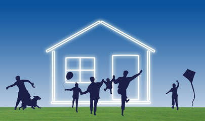 Fototapeta premium House and family with sky background