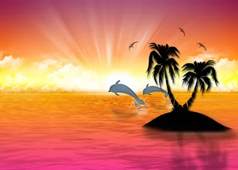Türaufkleber Schöner Meereshintergrund aufgehende Sonne © iredman