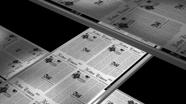 Newspaper press printing, seamless loop, 6 sec. with alpha matte