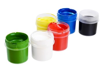 Set of the watercolor gouache paints isolated on white