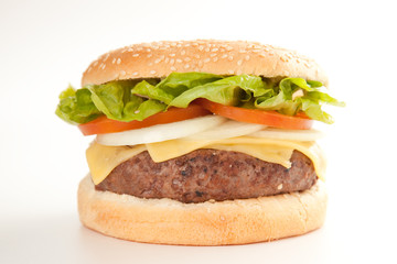 Fresh homemade Beef tomato cheese onion burger isolated
