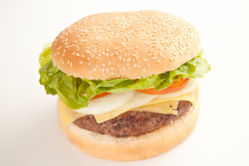 Fresh homemade Beef tomato cheese onion burger isolated