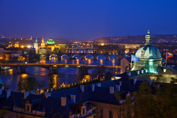 Prague bridges at night, Czech Republic, 2009