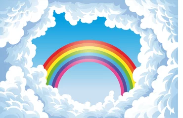 Zelfklevend Fotobehang Regenboog in de lucht met wolken. © ddraw