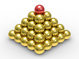 Pyramid from metal spheres on a white background. 3D image