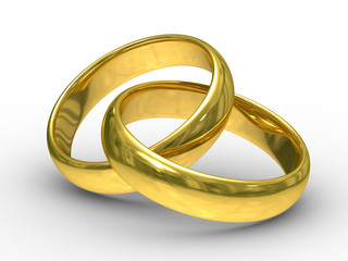 Two gold wedding rings. Isolated 3D  image