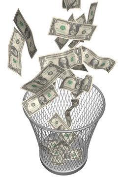 wastebasket with dollars