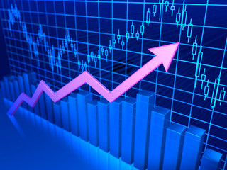 3D blue background with abstract stock diagrams with arrow