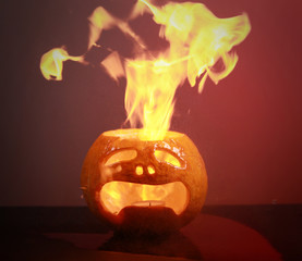 burning haloween pumpkin