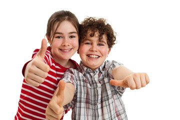 Kids showing OK sign isolated on white background