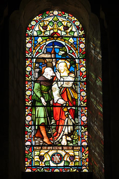 Biblical stained glass window