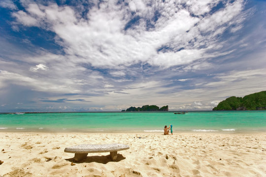 Tropical beach with white coral sand
