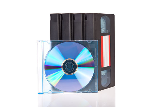 Old Video Cassette tapes with a DVD disc