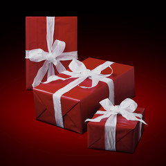 Rote Geschenkpakete auf blauem Hintergrund