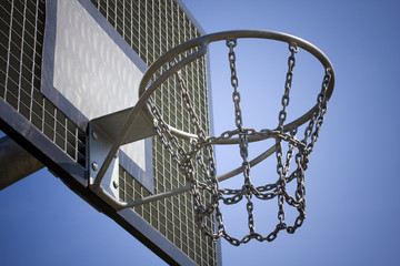 basketball steel backboard against blue sky