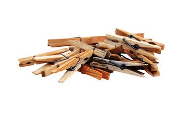 wooden clothespins on white background