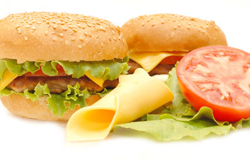 Two hamburgers  isolated on white background