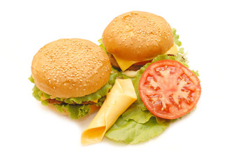 Two hamburgers  isolated on white background