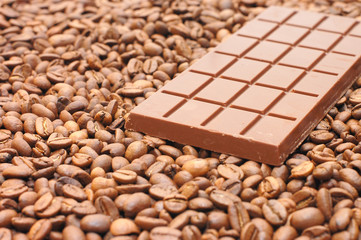 Background from coffee beans and chocolate