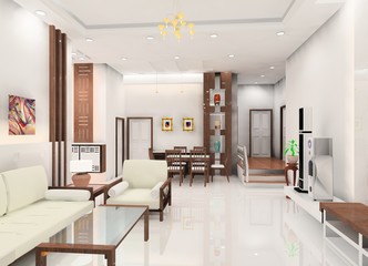 a living room with white sofa