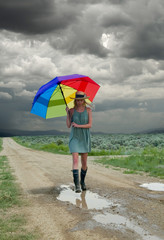 Girl &  rainbow umbrella