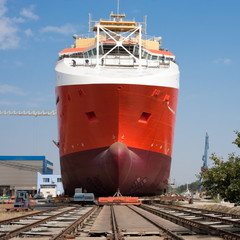 Large ship before launching ceremony