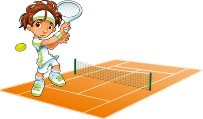 Fotobehang Baby Tennis Player with background © ddraw