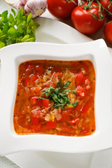 Tomato soup with ingredients