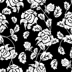 Wall murals Flowers black and white floral seamless background