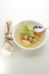 vegetable soup with organic carrot and meat balls