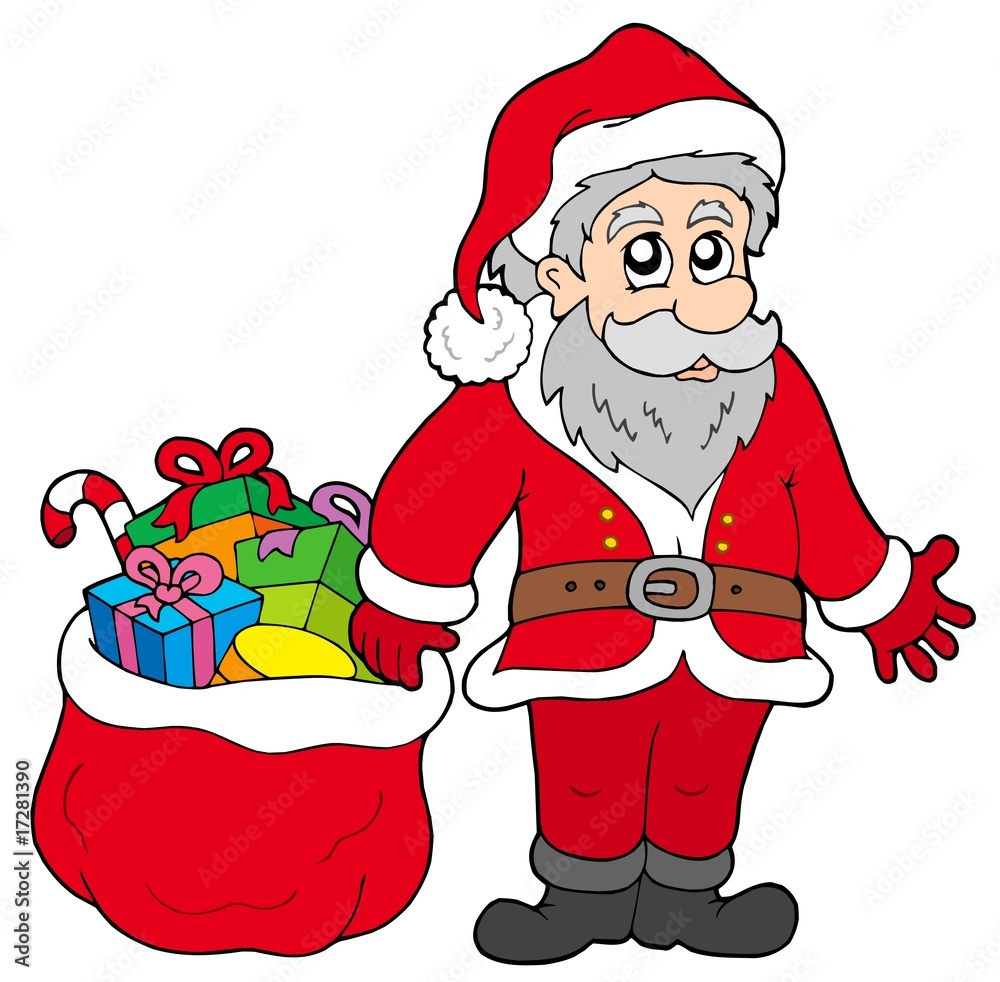 Poster happy santa claus with gifts