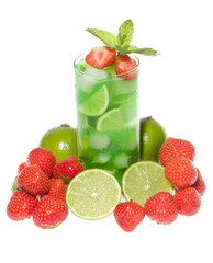 Fototapeta na wymiar cocktails with strawberry and lime