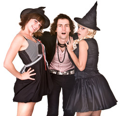 Group of people in  witch costume. Isolated.