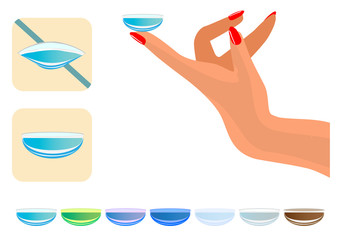 Medical illustration - Contact lenses, correct and misuse icons