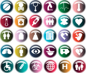 Medical button, shiny icons & warning-signs set 2
