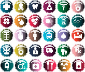 Medical button, shiny icons & warning-signs set 1