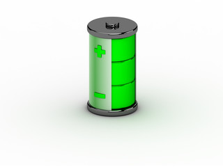 3D full charged battery on white background