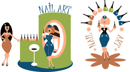 Beauty salon meeting. Nail art for woman illustration, emblem,sy