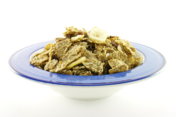 Bran Flakes in a Blue Bowl