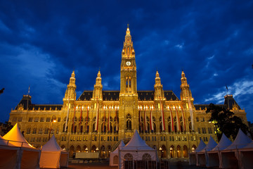 Town hall in Vienna at night, Austria