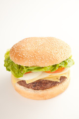 Fresh homemade Beef tomato cheese onion burger isolated