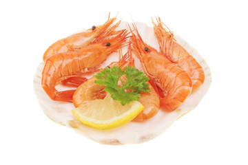 Prawns with garnish in shell