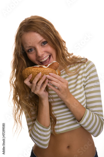 девушка еда хот-дог блондинка girl food hot dog blonde без смс