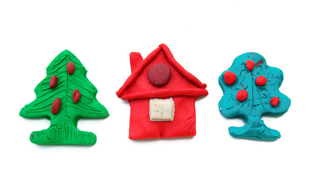 Plasticine house and trees