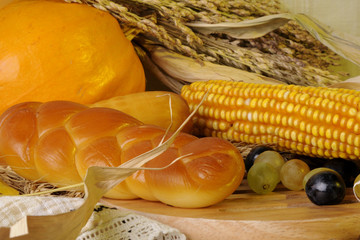 cheese, pumpkin and grapes isolated