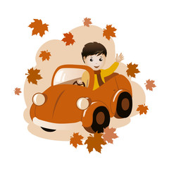 Boy in a car: fall composition