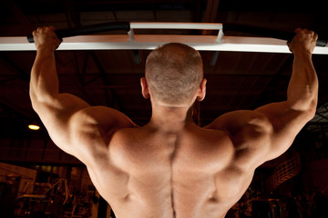 bodybuilder back in training room
