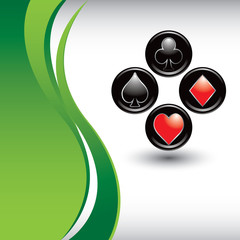 Playing card suits on vertical green wave backdrop