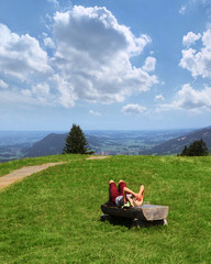 Fototapeta premium Bergpanorama mit Wanderin